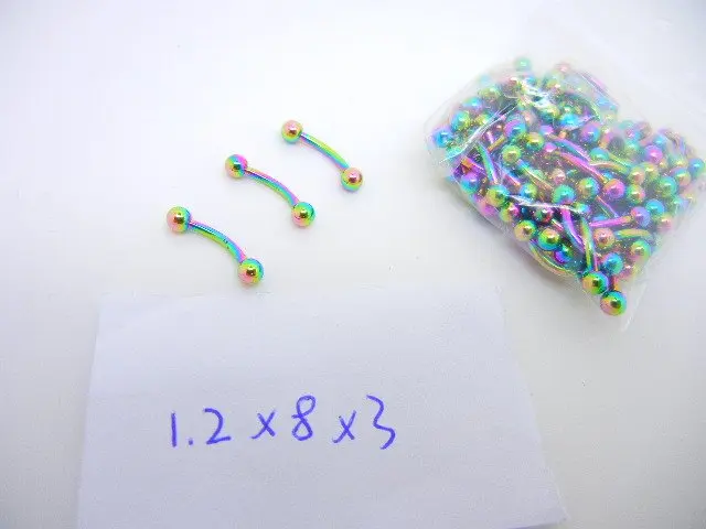 LOT100pcs Free Shippment Body Piercing Jewelry - Eyebrow Tragus Bar Piercing Curved Rainbow Color