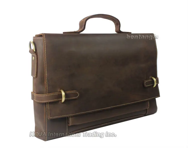 Vintage couro de cavalo louco saco mensageiro