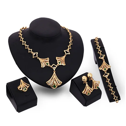 Women KC Hollow Fan-shaped Necklace Ring Earrings Bracelet Jewelry Set | Украшения и аксессуары