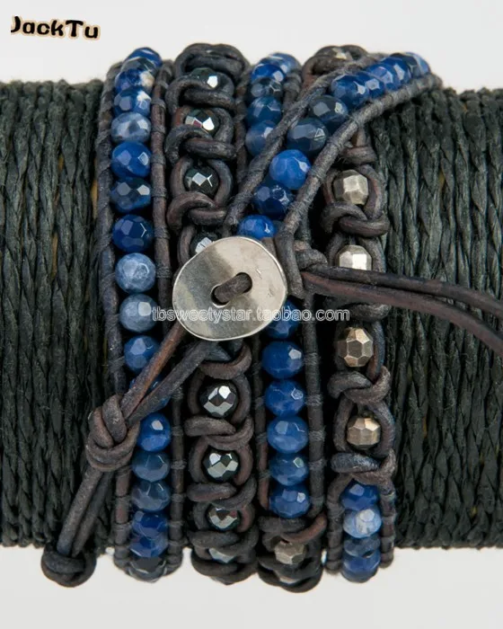 Пирит beads бисер Смешанная нить обёрточная браслет на кофейной коже