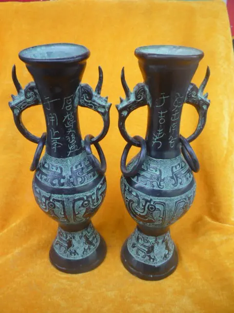 Редкий Старый MingDynasty бронзовый Ваза, хорошая резьба, изысканные украшения, бесплатная доставка