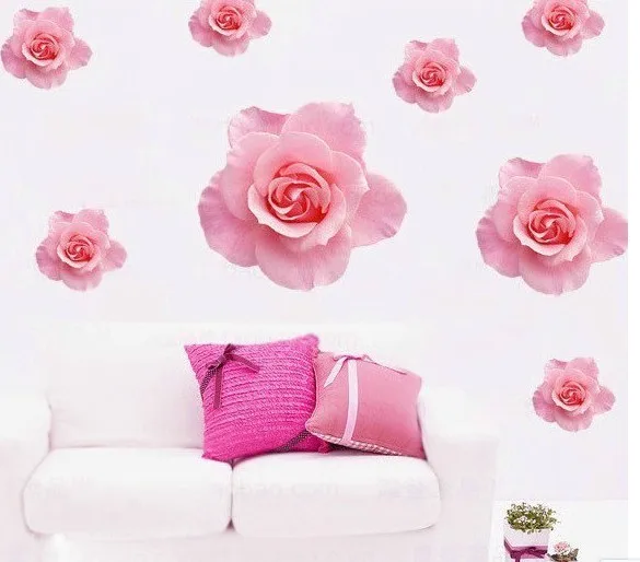 wall sticker flower pink colour removable plastic paper stickers simple bedroom traditional decor kids wall decal