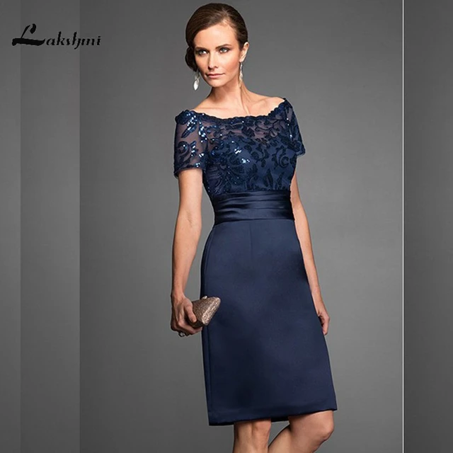Elegant Navy Scoop Sheath Navy Mother of the Bride Dresses Satin