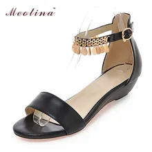 Meotina Summer Women Wedge Sandals Tassel Shoes Ankle Strap Low Heels Shoes Women Open Toe Wedges Pink White Purple Size 42 43