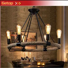 ZX American Country Retro E27 LED Pendant Lamp Iron Hemp Rope Hand Knitted Indoor Lighting Shop Restaurant Bar Living Room Lamp