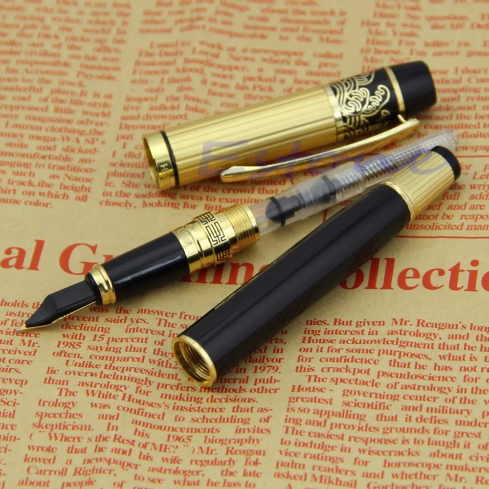 

Fashion HERO 901 Medium Nib Fountain Pen Luxury Black & Gold Stainless New Sell