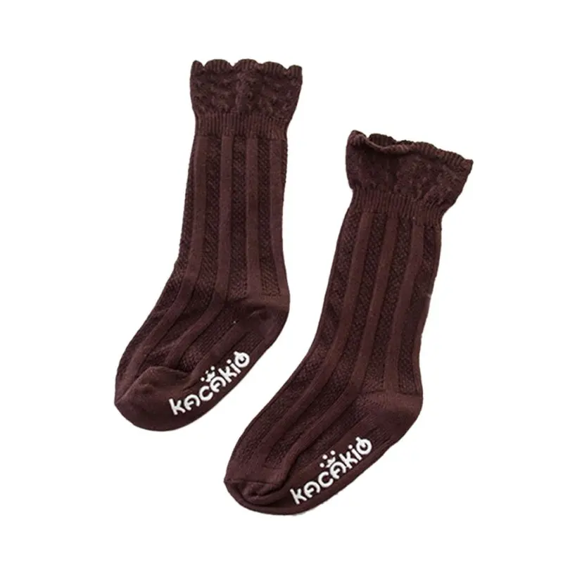 Brown Size M Смешанный хлопок От 0 до 4 лет Обувь для девочек детские хлопчатобумажные гольфы в полоску Гетры для девочек гольфы - Цвет: Brown Size M