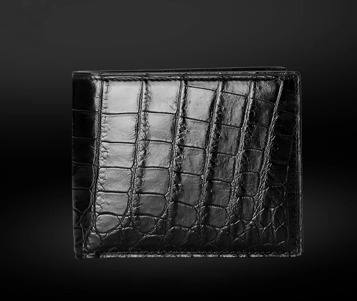 black Роскошный мужской кошелек из натуральной крокодиловой кожи, короткий кошелек из крокодиловой кожи - Цвет: black