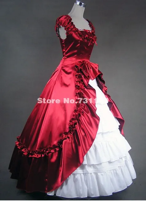 Темно-красный и белый готический, викторианской эпохи Платье Southern Belle в викторианском стиле принцессы период Дикий Запад вечерние платье Театральный Костюм