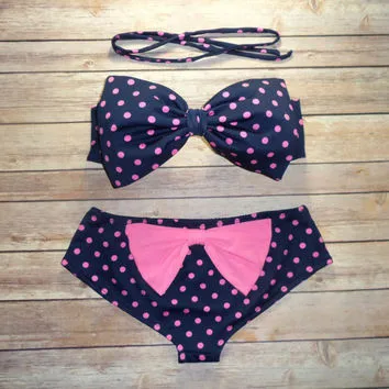 2015 Fashion Push Up Bikini Women Swimsuits Sexy Bathing Suit Swimwear Bowtie Bandeau Bikini Set 21