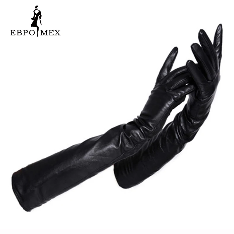 Special Offer Fashion New female leather gloves, Evening Party Longer Genuine Leather Women simplicity style Warm Long Gloves - Цвет: Black