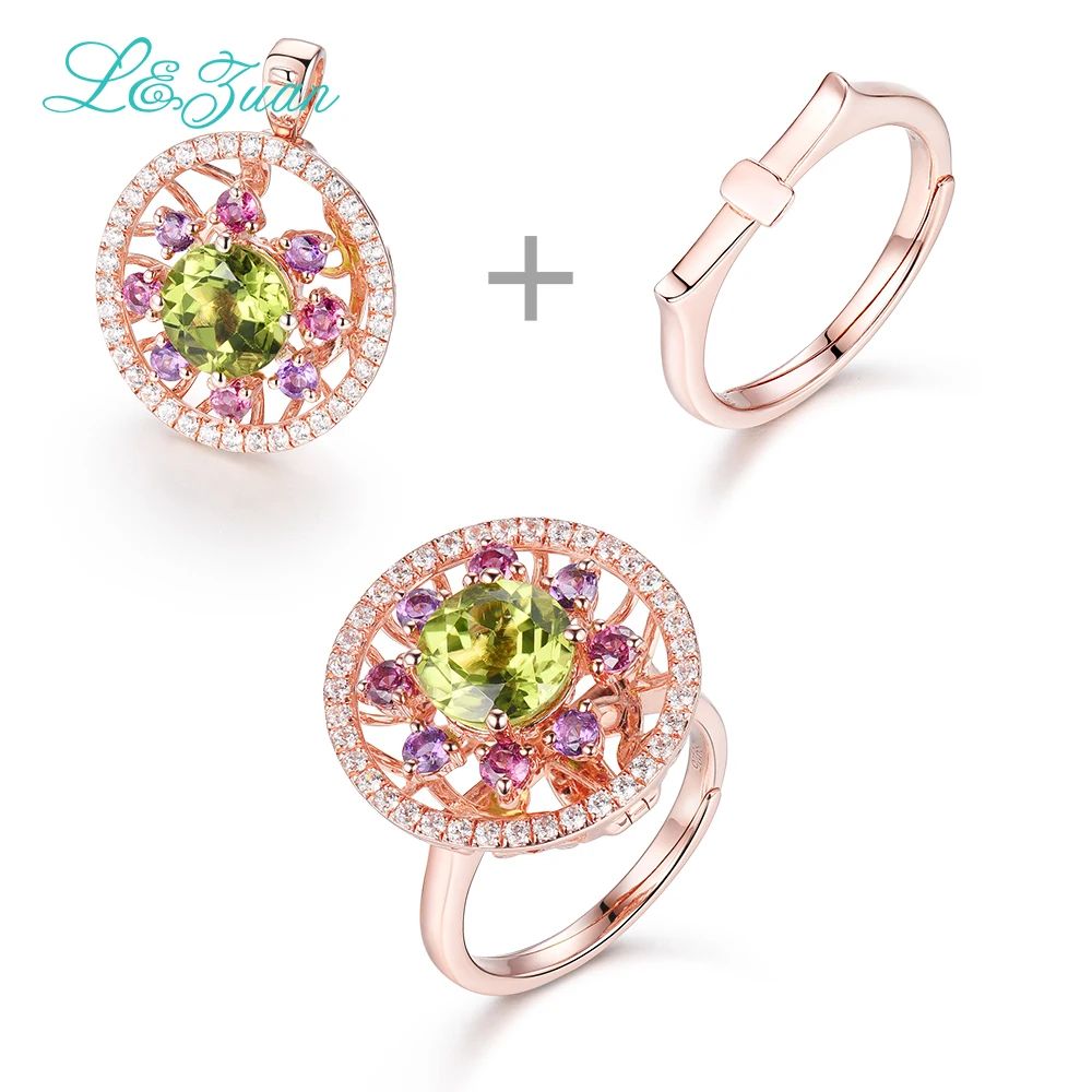 

Fine Jewelry Pure 925 sterling silver Peridot Green Stone Setting Two kinds of wear Rings Jewelry for Woman Gift Bijoux bien