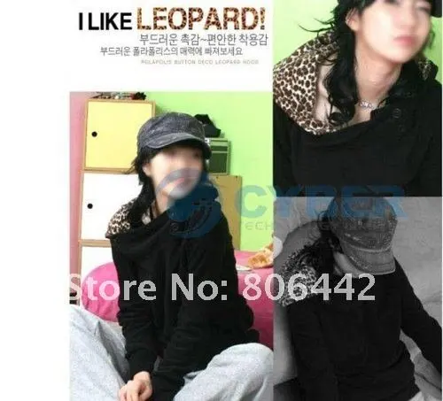 Womens Autumn Sweatshirts Hoodies Leopard Top Outerwear Parka Coats White/ Black Four Size free shipping