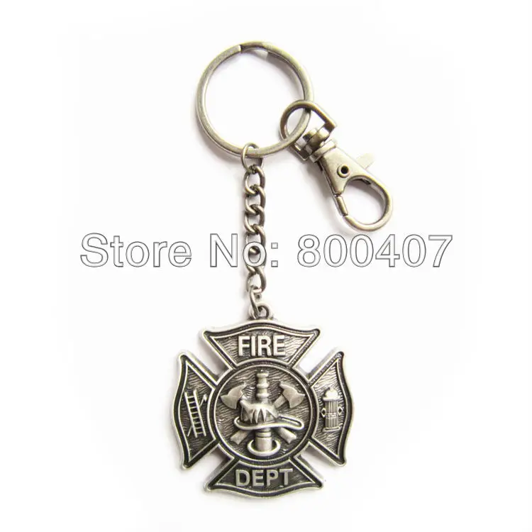 Silver Plate Firemen Firefighter Fire Dept Charm Key Ring Key Chain