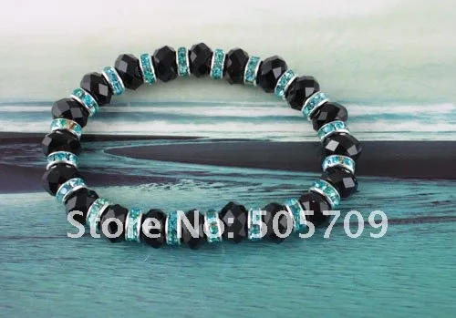 18 шт. Синий Rhinestone Rondelle черный кристалл браслет #20315