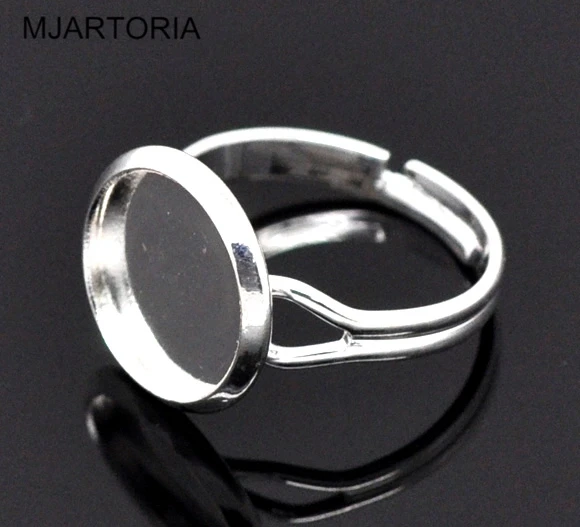 

MJARTORIA 20Pcs Silver Color Round Ring Setting Base Fit 12mm Cabochons DIY Accessories For Jewelry Making Supplies Fit Carfts