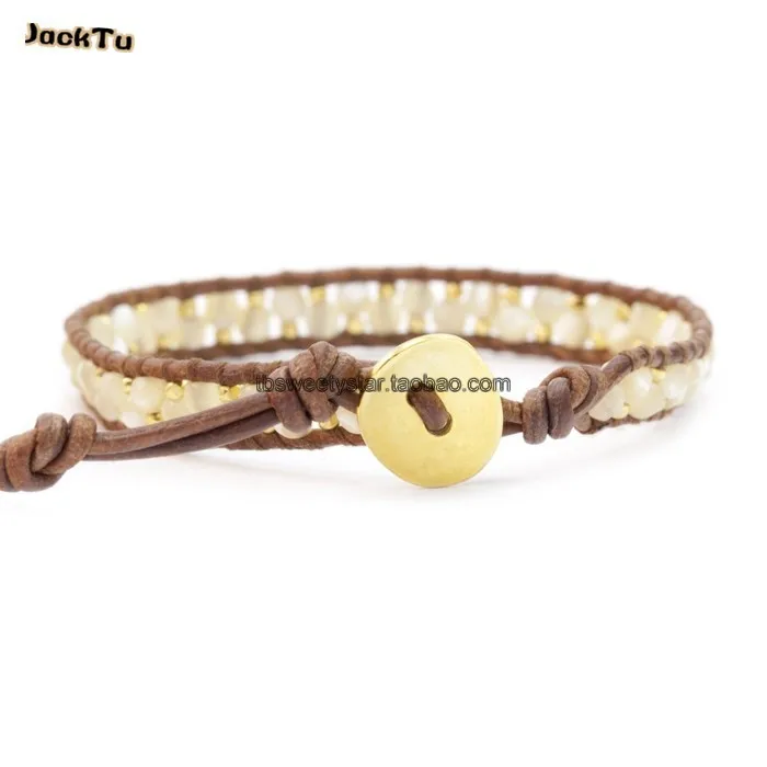 Лидер продаж 2017 года 4 мм Mother Of Pearl золотые самородки натуральный коричневый кожаный браслет подарки