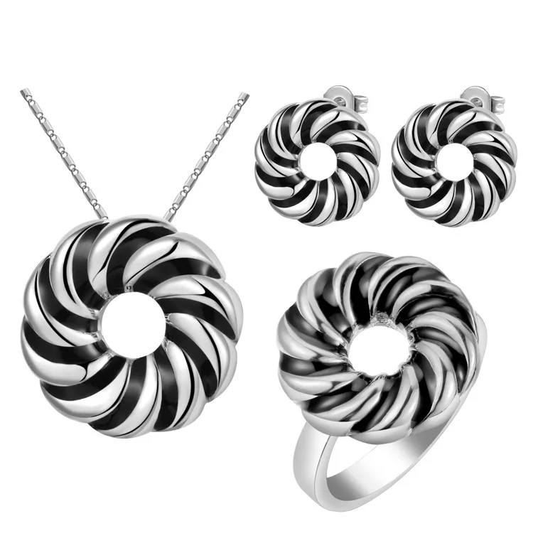 Almei комплект ювелирных изделий леди серебряные украшения Оптовая Bijoux Мода милый круглый черный в полоску золото Цвет для Для женщин