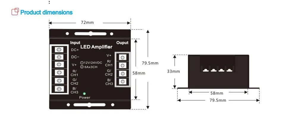 Led rgb усилитель мощности, DC12-24V вход, 6A* 3 выходной канал