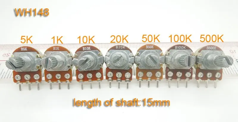50pcs 15mm WH148 1k,2k,5k,10k,20k,50k,100k,250k,500k(Optional) Ohm Liner Taper Potentiometer Pot Rotary New-10000003