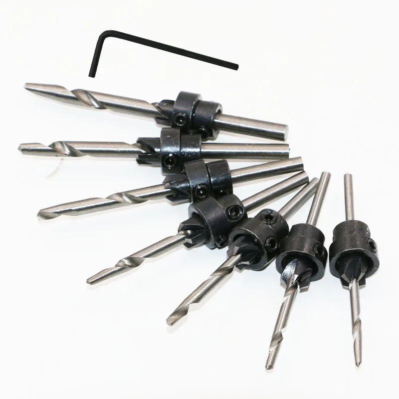 8× Countersink Drill Bit Set Adjustable Depth Stop Collar Woodworking Drillin Xg 8× Countersink Drill Bit Set Adjustable Depth Stop Collar Woodworking Drillin Xg
