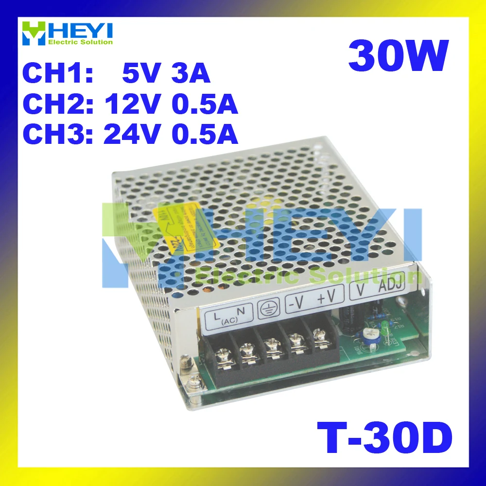 Тройной импульсный источник питания 5 В 3A, 12 В 0.5a, 24 В 0.5a AC к DC t-30c источника питания