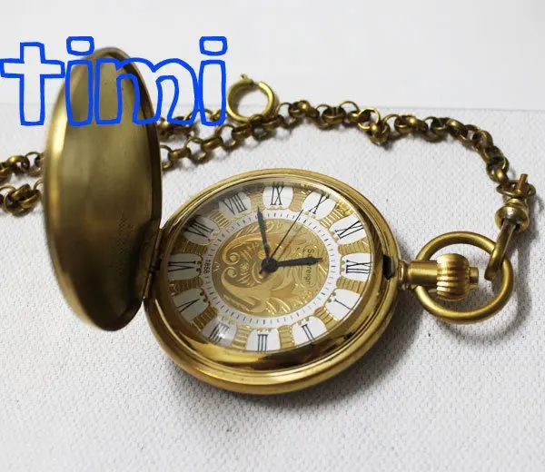 Personalised Half Hunter 100% Brass Crop Plated Skeleton Pocket Mechanical Watch freeship