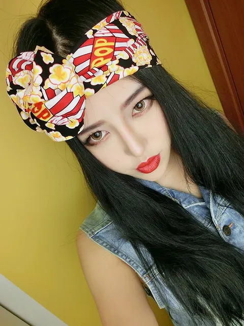 women vintage 50s popart popcorn print bow tie headband rockabilly