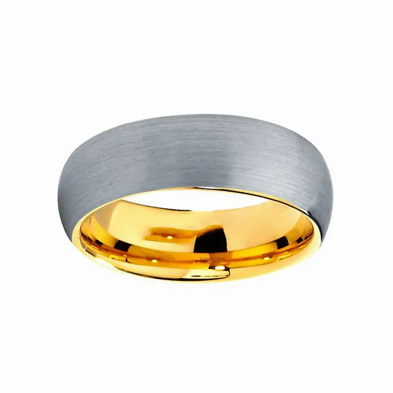 18K Yellow Gold Plated Tungsten Carbide Rings Brushed Comfort Fit Engagement Wedding Band