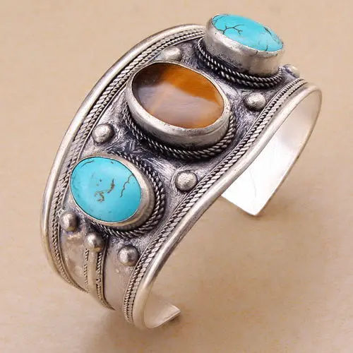 Нежный Дизайн Bling овальный камень Howlite Опал Бисера Тибет Серебряный Браслет-манжета гарантия Регулируемая подарок партии и 6yb00049