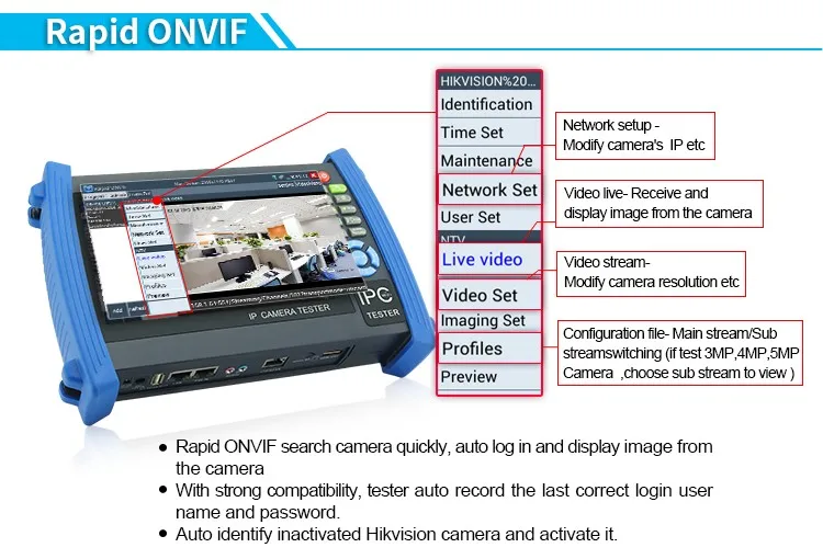 7 дюйма CCTV Ip-камера Тестер Сенсорный Экран Монитор SDI/AHD/TVI/CVI HDMI 1080 P/PTZ/POE/WI-FI/FTP IP Сканирования/Порт Мигает IPC-8600ADHS