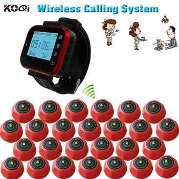 

Best Selling Factory Direct Supply Wireless Restaurant Calling System with 1 Watch Pager and 26 Red Table Call Bells