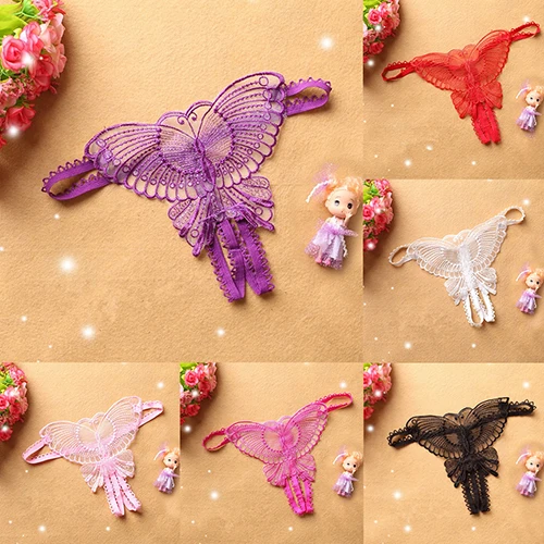 Women Sexy Open Crotch Butterfly Hollow Strap Thong G-String Underwear Panties |