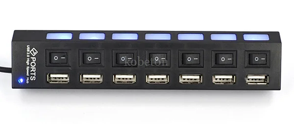 7 портов USB 2,0 концентратор высокоскоростной кабель питания с светодиодный светильник Индикатор ВКЛ/ВЫКЛ переключатель адаптер для ПК настольный ноутбук