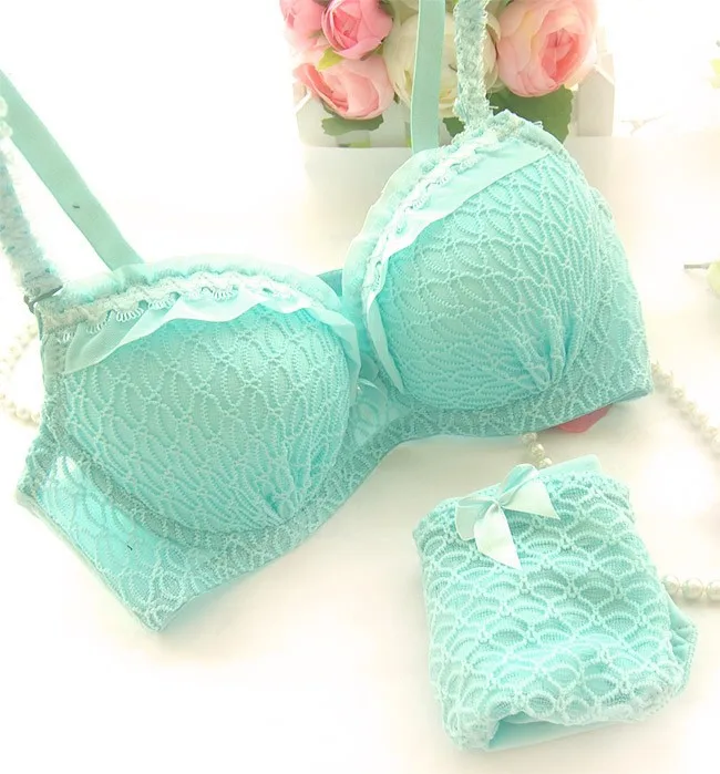 Free shipping 2014 new arrival, candy-colored lace push up sexy bra set, white, blue, pink brassiere & bra brief sets04