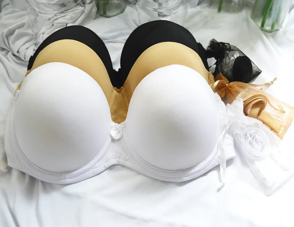 Nude Black White Invisible Clear Back Strapless Bras Sexy Push up 2 breasted Bras Multiway Wedding Underwear Size A B C D E F