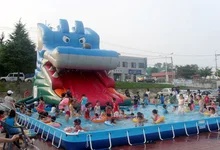 2016 commericial giant PVC inflatable slide with large pool for entertainment from shanghai factory