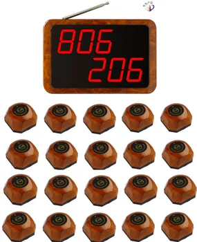 

Wireless calling system restaurant,wood color voice report screen receiver, 20pc wireless call button, waiter paging buzzer