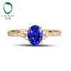 Envío libre 18KT/750 oro amarillo 0.89ct natural Tanzanite 0.19ct natural redondo corte Diamante de compromiso de piedras preciosas anillo de joyería ► Foto 2/5