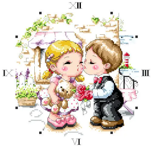 11CT вышивка крестиком с часовой набор часов 40*40 см поцелуй CS-046CLO