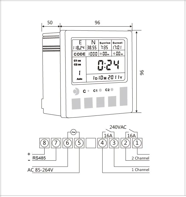 Manhua 220v Programmable Digital Astronomical Timer Switch with RS485 Modbus