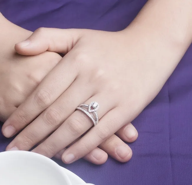 Винтаж сердце Форма 0.45Ct сертификат Муассанит кольцо Тесты реального Solid 750 Золотой Юбилей кольцо Для женщин 750 кольцо из белого золота