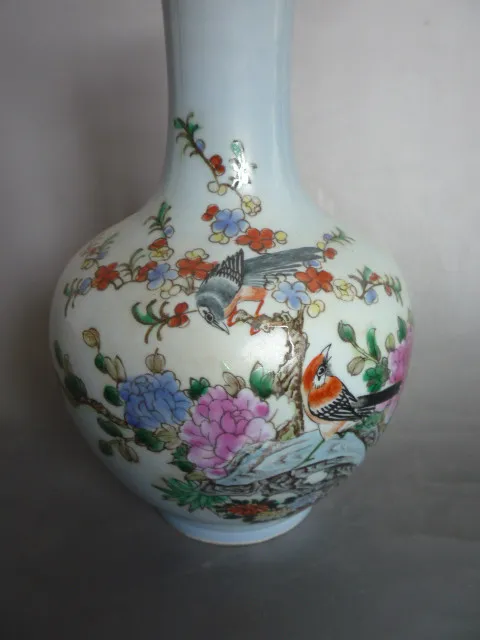Редкие daoguang (1782-1850) Famille Розы Птица фарфоровая ваза, лучшая коллекция и украшения, Бесплатная доставка