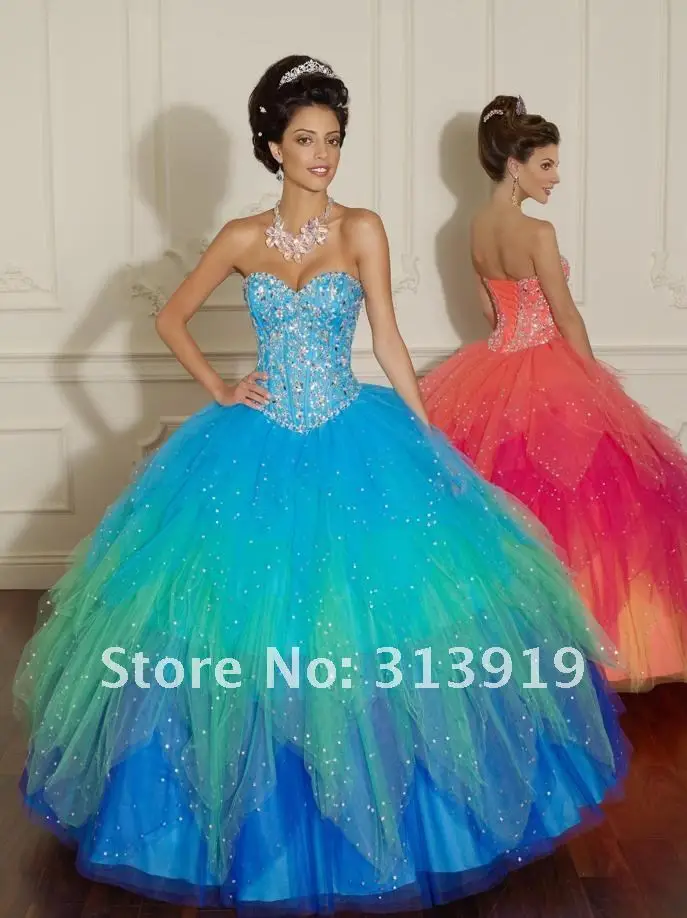 Красочные Радуга quinceanera платье 2019 сладкий 16 Бальные платья на заказ сделать Размер 0 или большие размеры