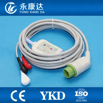 

Kontron 7141, 7210, 7250 one piece 3 lead ECG Cable,snap,AHA type