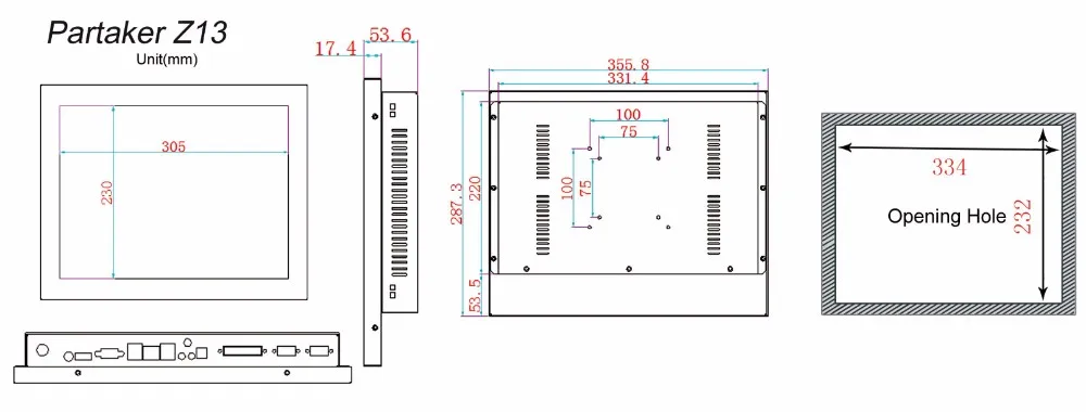 Z13 4G Оперативная память 64G SSD 15 дюймов светодиодный промышленных Панель ПК с 5 резистивный Сенсорный экран Intel Celeron J1800 все в одном ПК