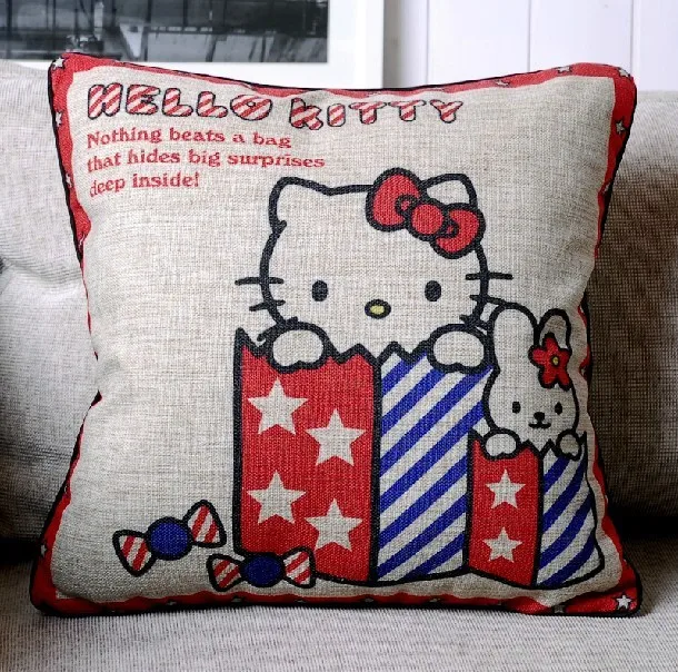 Ретро мультфильм милый hellokitty хлопковая Подушка для офиса домашний Декор автомобиля диванные подушки 45*45 см 1 шт