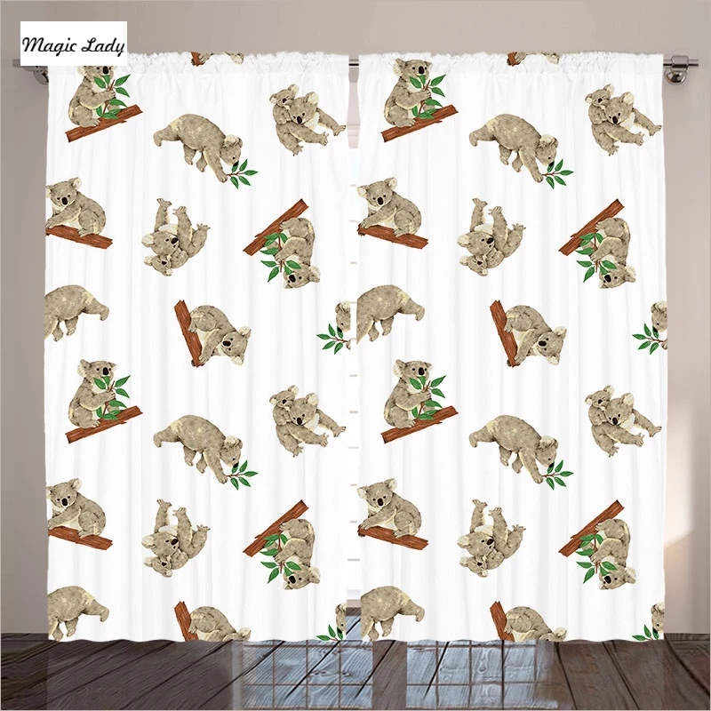 Rideaux Chambre De Bebe Chambre Koala Motif Mammiferes Nature Decor Animaux Australiens Gris Blanc Art 2 Panneaux Ensemble 145 265 Sm Maison Aliexpress