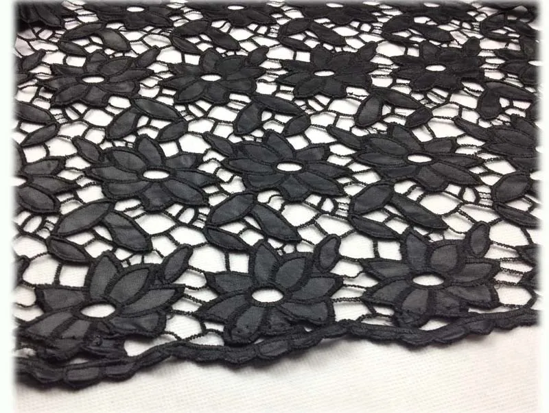 1 ярд 91*130 см, черная африканская Цветочная кружевная ткань, искусственная полиуретановая кружевная ткань, швейная одежда, сделай сам лоскутный материал, ткань Tecido