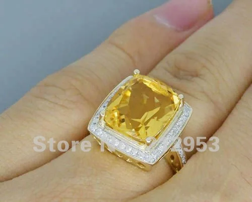 Винтаж подушки 10x12 мм сплошной 5.92Ct 14Kt желтого золота цитрин Обручение обручальное кольцо
